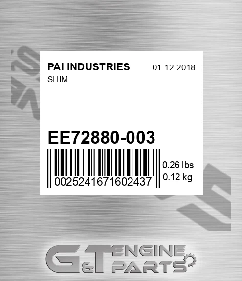 EE72880-003 Shim for PAI INDUSTRIES