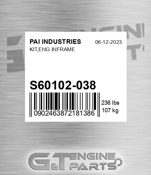 S60102-038 Kit,eng.inframe for PAI INDUSTRIES