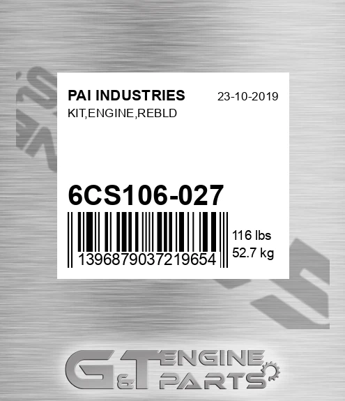 6CS106-027 Kit,engine,rebld for PAI INDUSTRIES