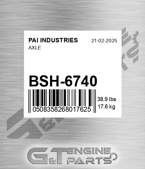 BSH-6740 Axle for PAI INDUSTRIES