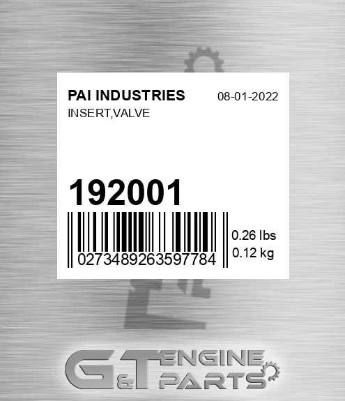192001 PAI INDUSTRIES Insert,valve