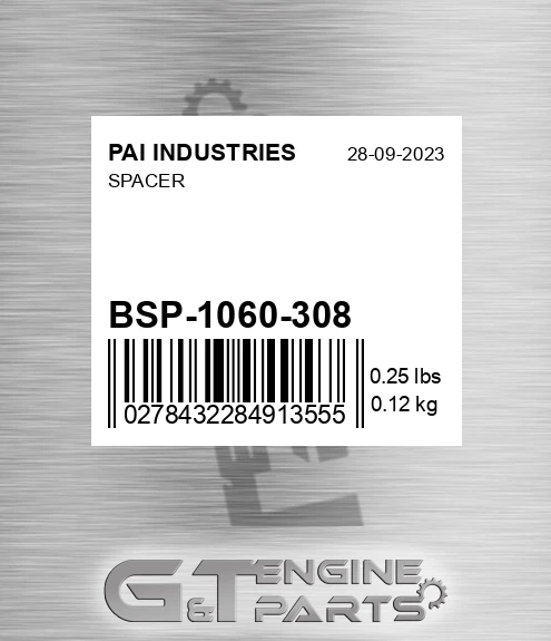 BSP-1060-308 Spacer for PAI INDUSTRIES