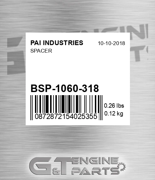 BSP-1060-318 Spacer for PAI INDUSTRIES
