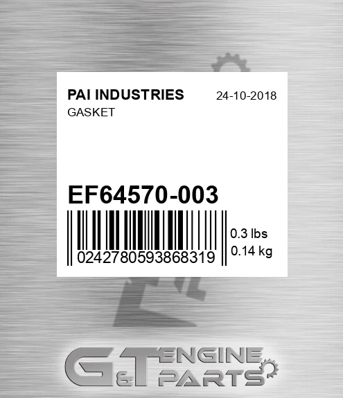 EF64570-003 Gasket for PAI INDUSTRIES