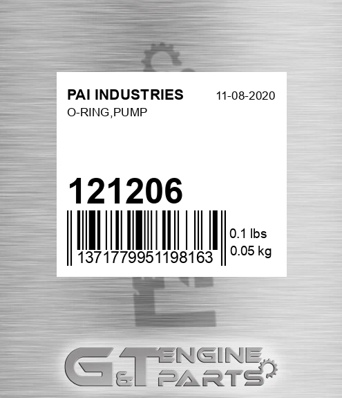 121206 O-ring,pump for PAI INDUSTRIES