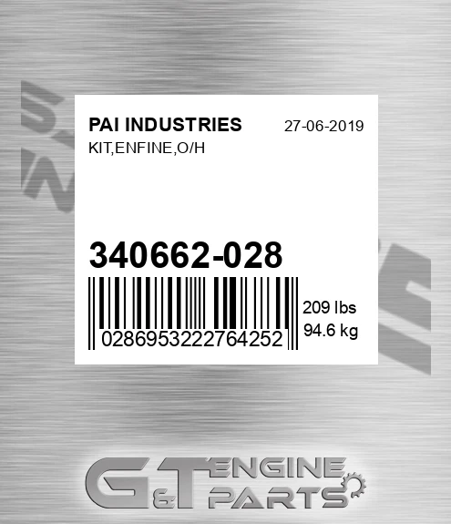340662-028 Kit,enfine,o/h for PAI INDUSTRIES