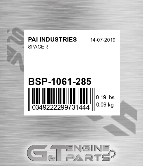 BSP-1061-285 Spacer for PAI INDUSTRIES