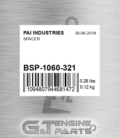 BSP-1060-321 Spacer for PAI INDUSTRIES