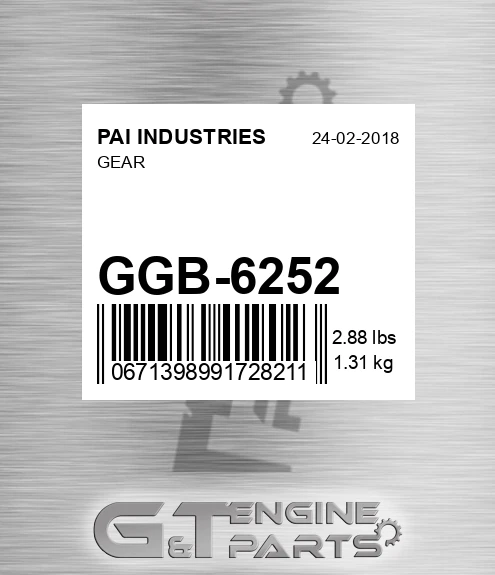 GGB-6252 Gear for PAI INDUSTRIES