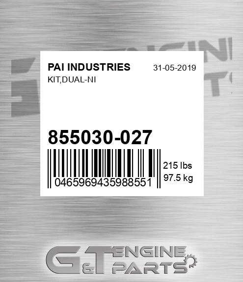 855030-027 Kit,dual-ni for PAI INDUSTRIES