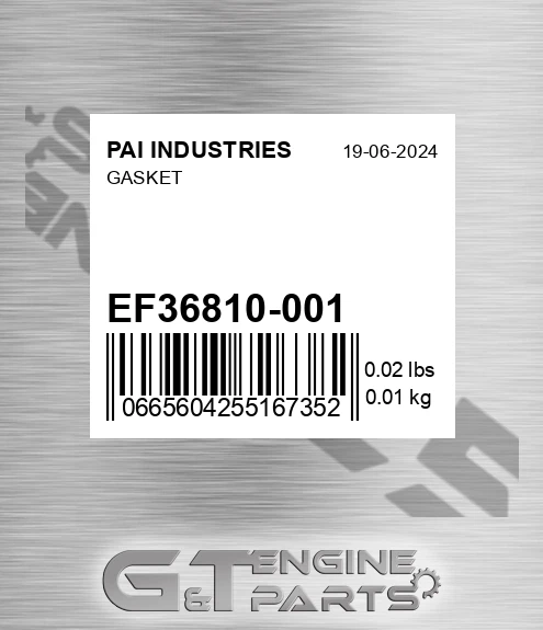 EF36810-001 Gasket for PAI INDUSTRIES