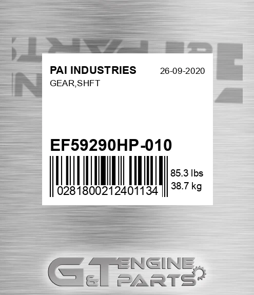 EF59290HP-010 Gear,shft for PAI INDUSTRIES