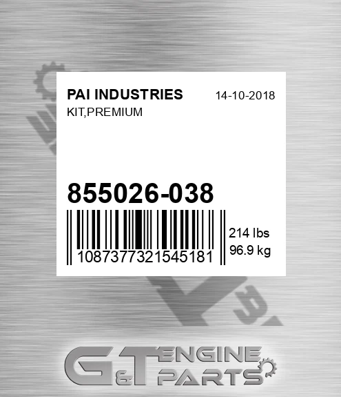 855026-038 Kit,premium for PAI INDUSTRIES