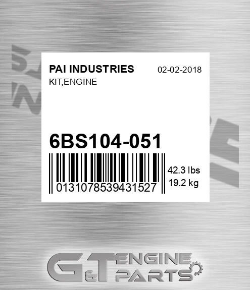 6BS104-051 Kit,engine for PAI INDUSTRIES
