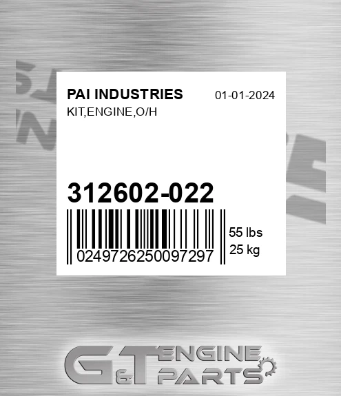 312602-022 Kit,engine,o/h for PAI INDUSTRIES
