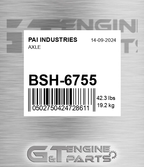 BSH-6755 Axle for PAI INDUSTRIES