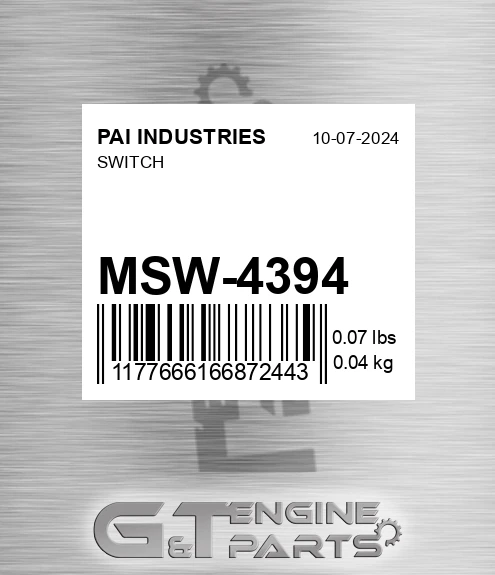 MSW-4394 Switch for PAI INDUSTRIES