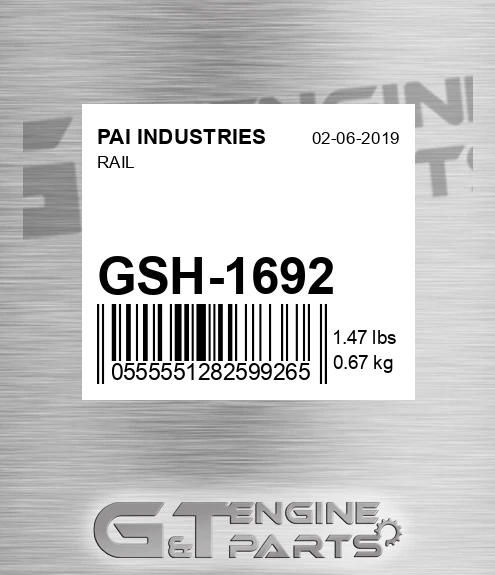 GSH-1692 Rail for PAI INDUSTRIES