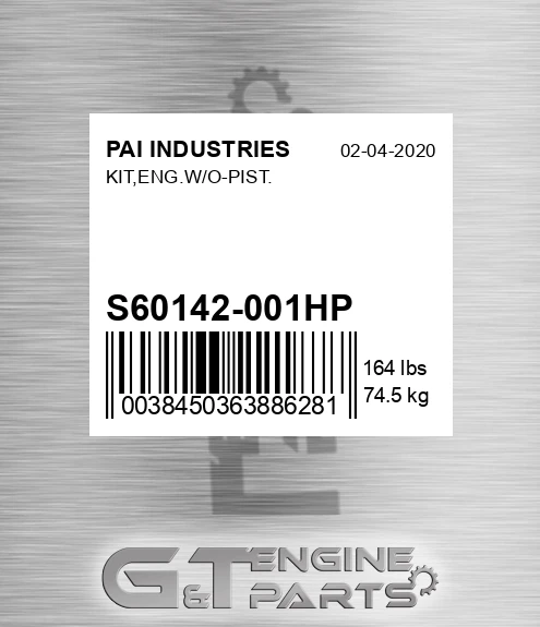 S60142-001HP Kit,eng.w/o-pist. for PAI INDUSTRIES
