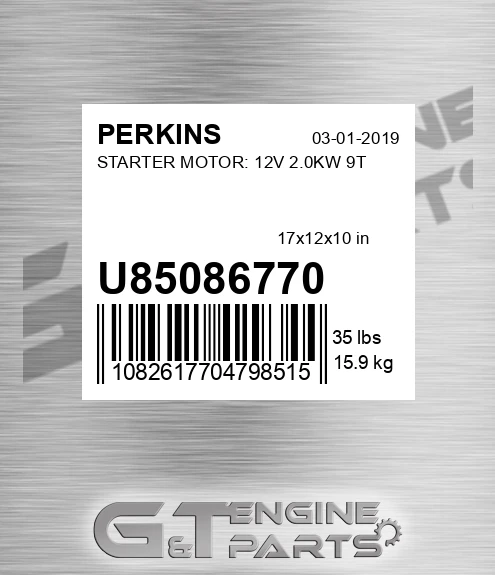 U85086770 Starter Motor: 12v 2.0kw 9t for PERKINS