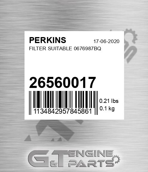 26560017 Filter Suitable 0676987bq