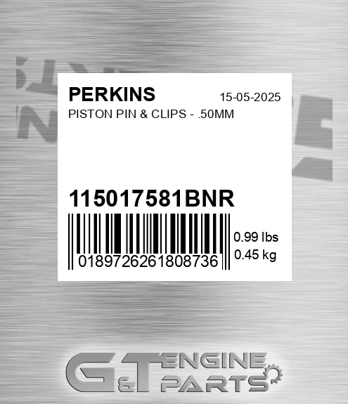 115017581B-NR Piston Pin & Clips - .50mm