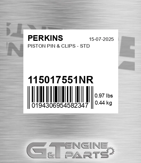 115017551-NR Piston Pin & Clips - Std