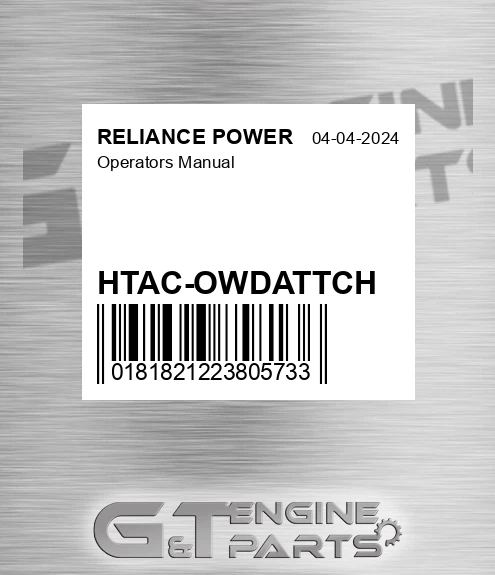 HTAC-OWDATTCH Operators Manual for RELIANCE POWER