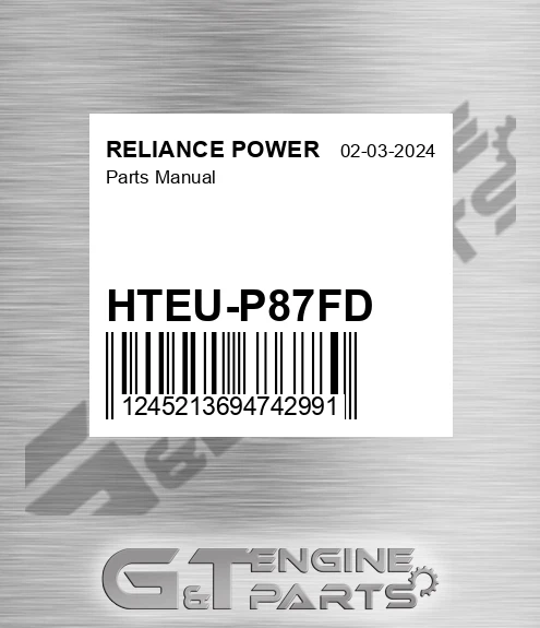 HTEU-P87FD Parts Manual for RELIANCE POWER