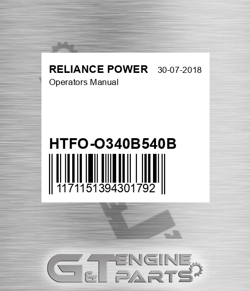 HTFO-O340B540B Operators Manual for RELIANCE POWER