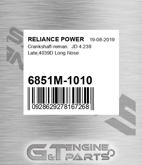 6851M-1010 Crankshaft-reman. Jd 4.239 Late,4039d Long Nose