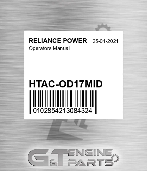 HTAC-OD17MID Operators Manual for RELIANCE POWER
