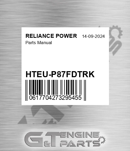 HTEU-P87FDTRK Parts Manual for RELIANCE POWER
