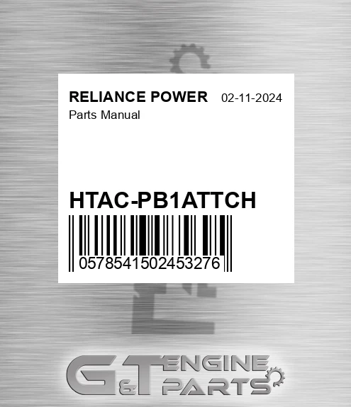 HTAC-PB1ATTCH Parts Manual for RELIANCE POWER