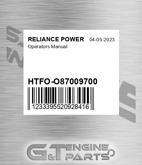 HTFO-O87009700 Operators Manual for RELIANCE POWER