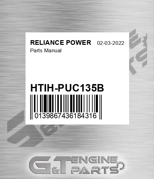 HTIH-PUC135B Parts Manual for RELIANCE POWER