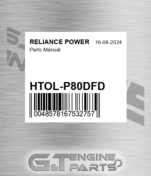 HTOL-P80DFD Parts Manual for RELIANCE POWER
