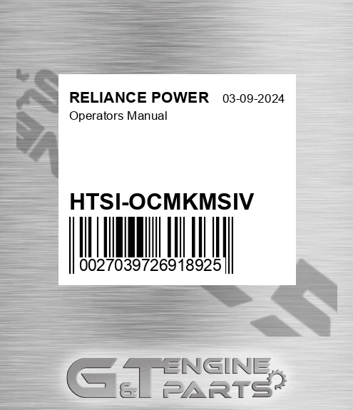 HTSI-OCMKMSIV Operators Manual for RELIANCE POWER