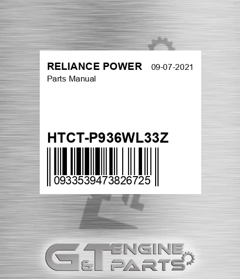 HTCT-P936WL33Z Parts Manual for RELIANCE POWER