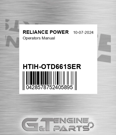 HTIH-OTD661SER Operators Manual for RELIANCE POWER