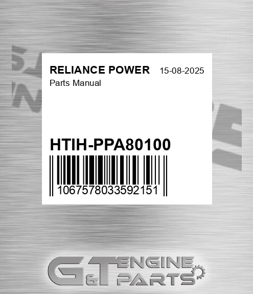 HTIH-PPA80100 Parts Manual for RELIANCE POWER