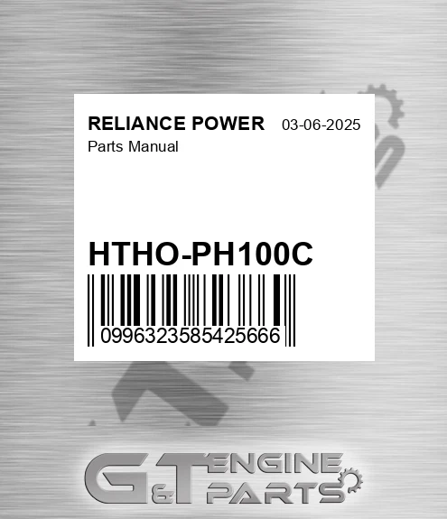 HTHO-PH100C Parts Manual for RELIANCE POWER
