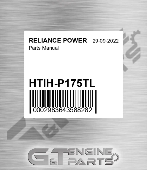 HTIH-P175TL Parts Manual for RELIANCE POWER