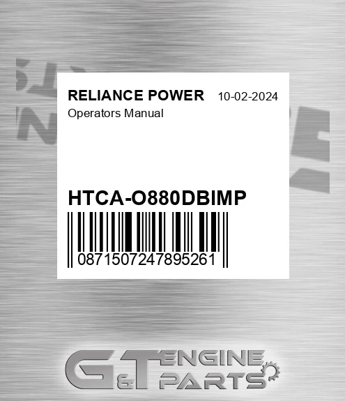 HTCA-O880DBIMP Operators Manual for RELIANCE POWER