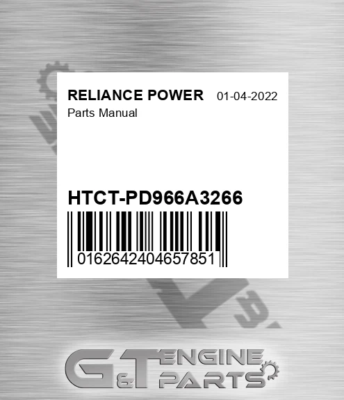 HTCT-PD966A3266 Parts Manual for RELIANCE POWER