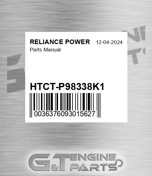 HTCT-P98338K1 Parts Manual for RELIANCE POWER