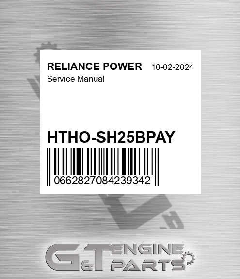 HTHO-SH25BPAY Service Manual for RELIANCE POWER
