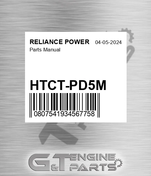 HTCT-PD5M Parts Manual for RELIANCE POWER
