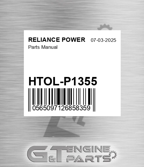 HTOL-P1355 Parts Manual for RELIANCE POWER