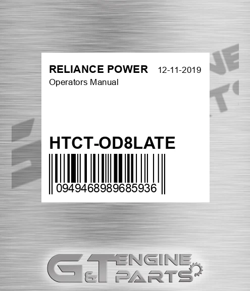 HTCT-OD8LATE Operators Manual for RELIANCE POWER